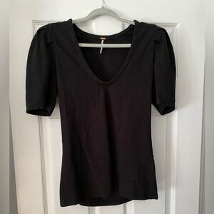 [Free People] Black Padded Shoulder A-line Top NWOT